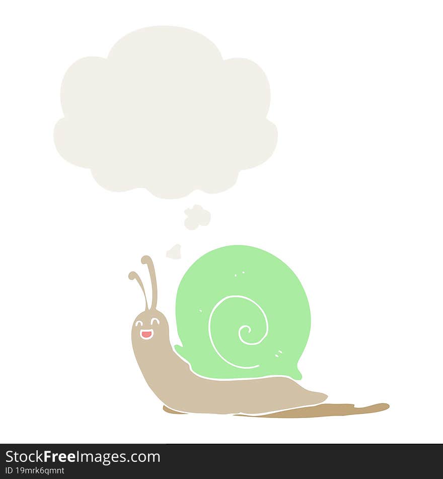 cartoon snail and thought bubble in retro style