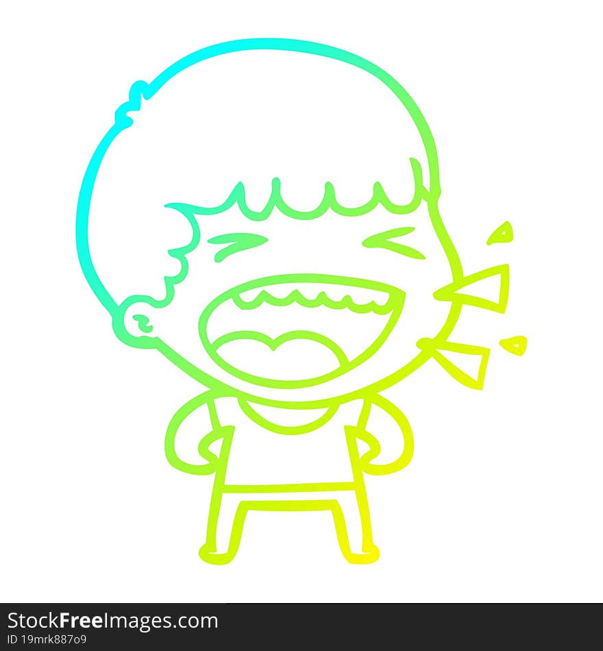 cold gradient line drawing of a cartoon laughing man