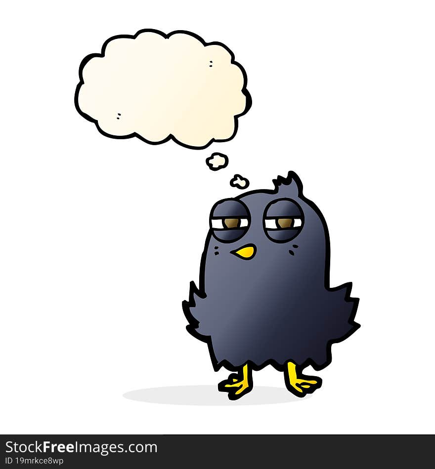 funny cartoon bird with thought bubble