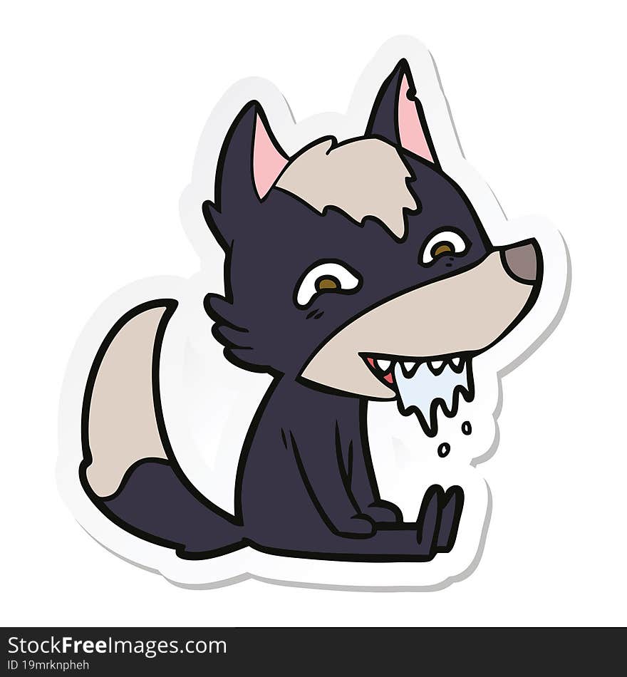 sticker of a cartoon hungry wolf sitting waiting