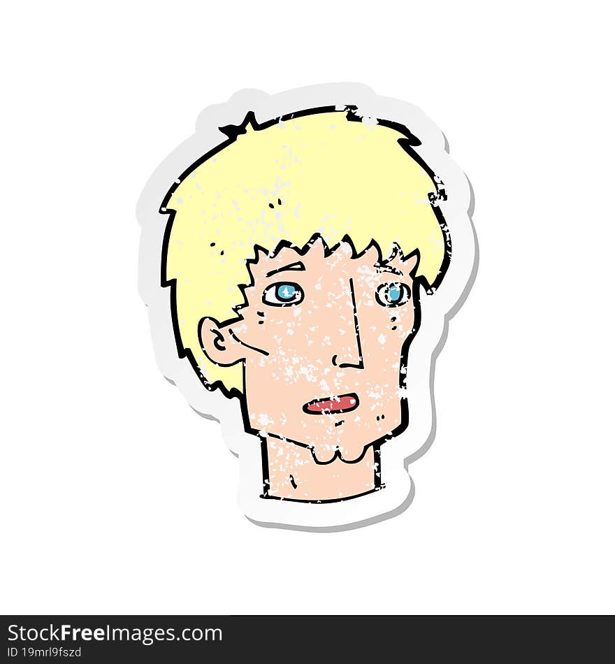 retro distressed sticker of a cartoon worried man