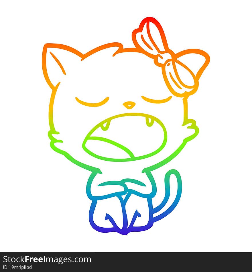 rainbow gradient line drawing cartoon yawning cat