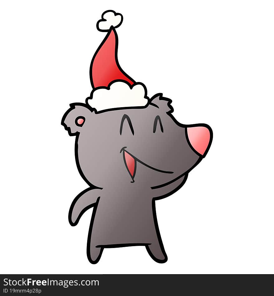 laughing bear gradient cartoon of a wearing santa hat