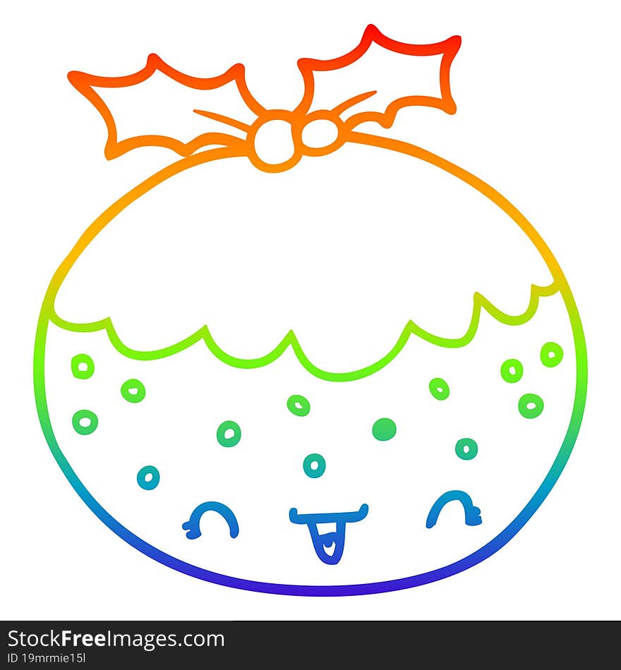 rainbow gradient line drawing cute cartoon christmas pudding