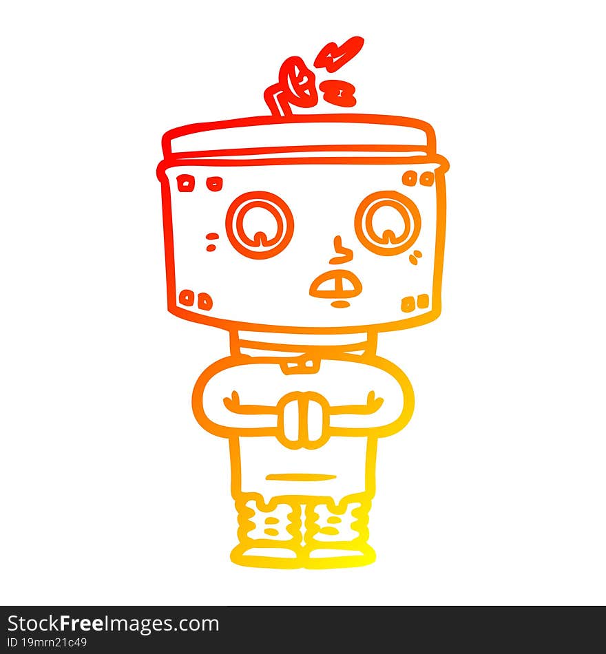 warm gradient line drawing of a cartoon robot