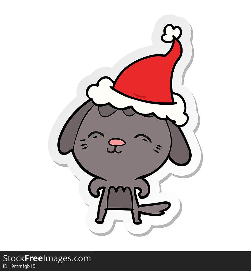 Happy Sticker Cartoon Of A Dog Wearing Santa Hat