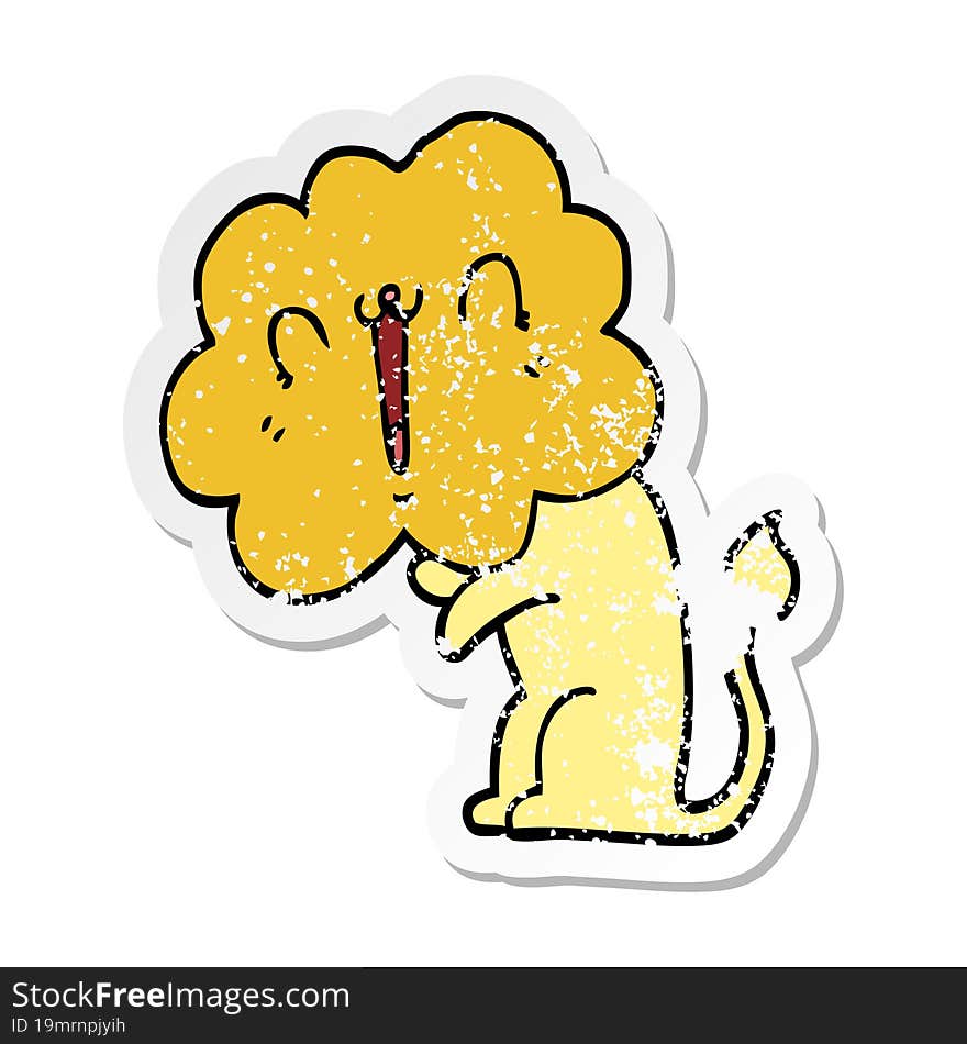 distressed sticker of a cute cartoon lion