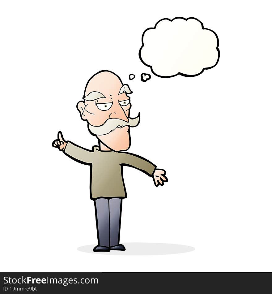 Cartoon Old Man Telling Story With Thought Bubble