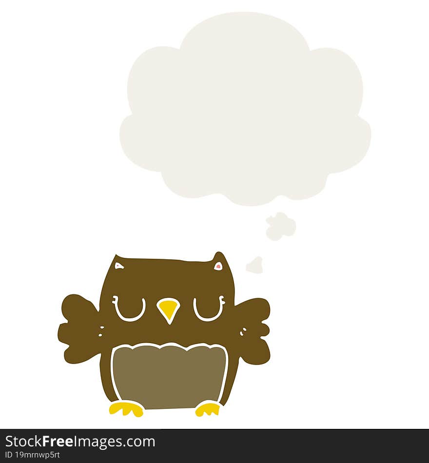 Cute Cartoon Owl And Thought Bubble In Retro Style