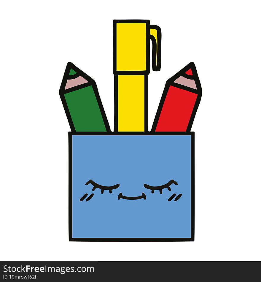 cute cartoon of a pencil pot. cute cartoon of a pencil pot