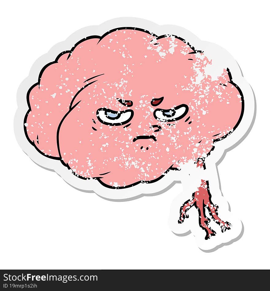 distressed sticker of a cartoon brain