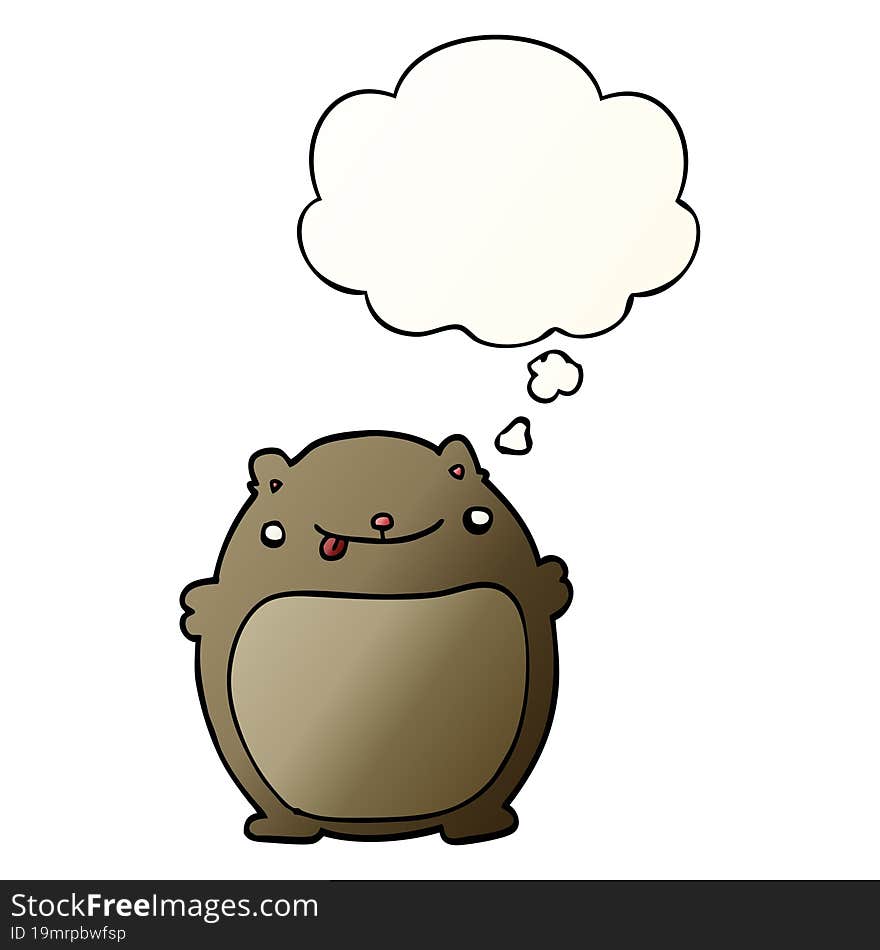 cartoon fat bear and thought bubble in smooth gradient style