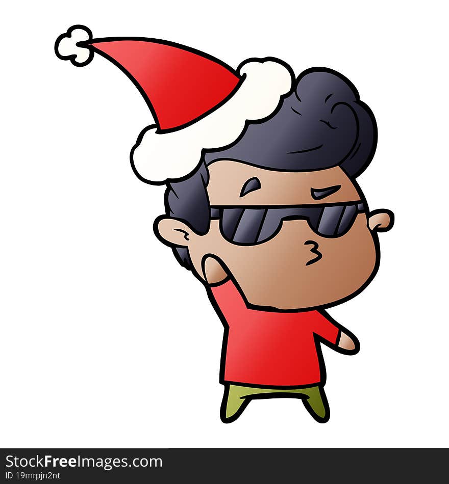 gradient cartoon of a cool guy wearing santa hat