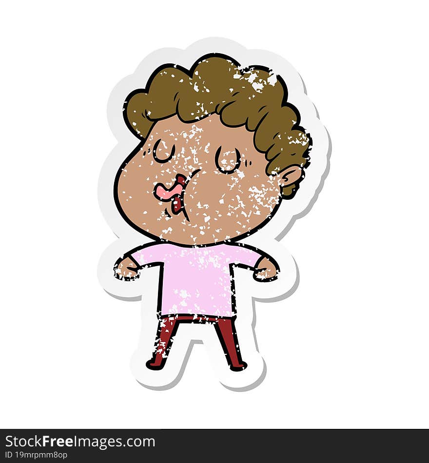 distressed sticker of a cartoon man singing