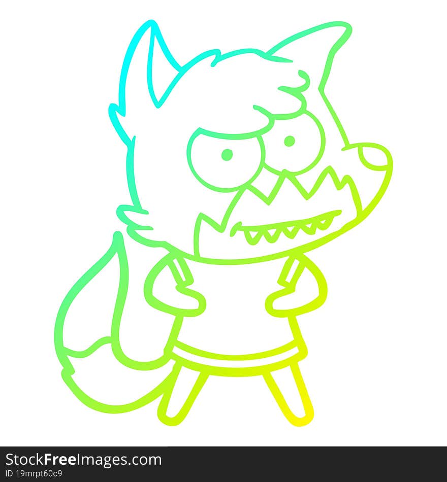 cold gradient line drawing cartoon grinning fox