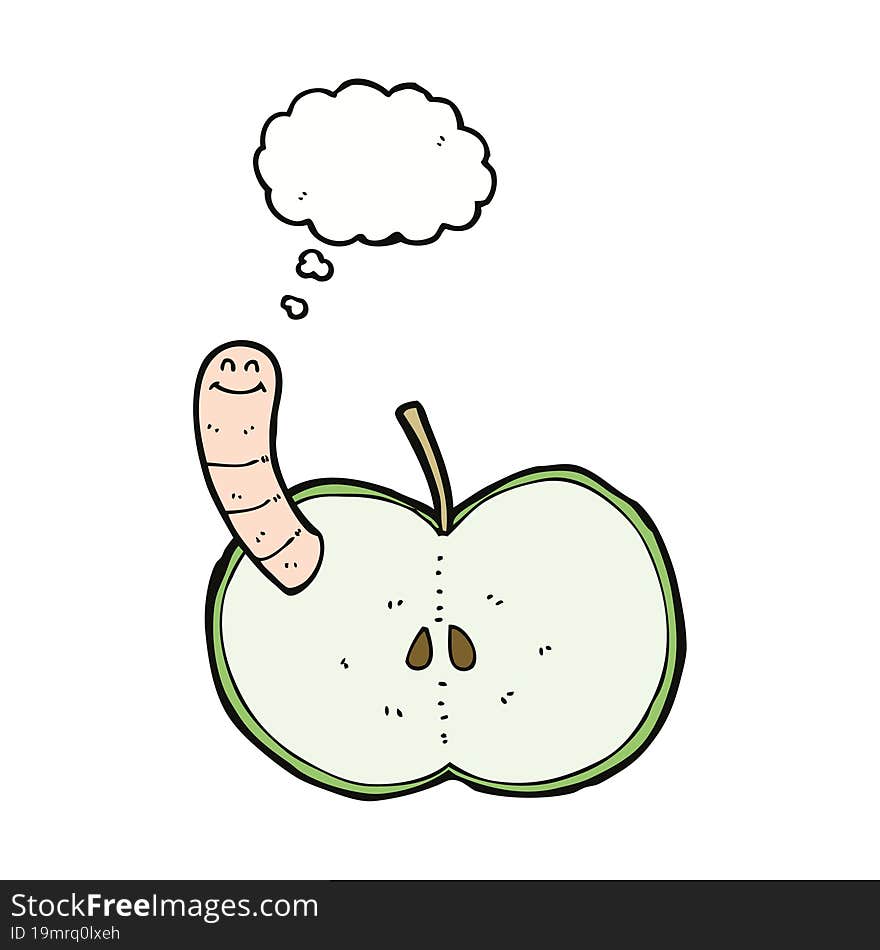 Cartoon Apple With Worm With Thought Bubble