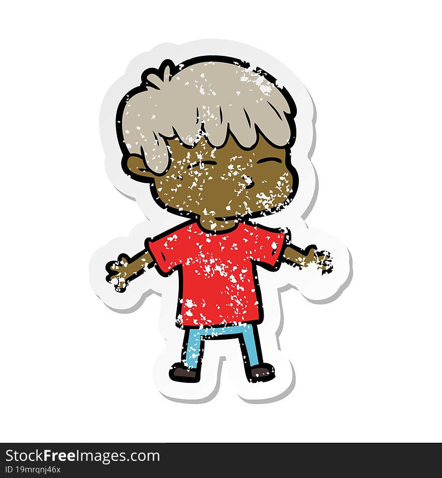 distressed sticker of a cartoon curious boy