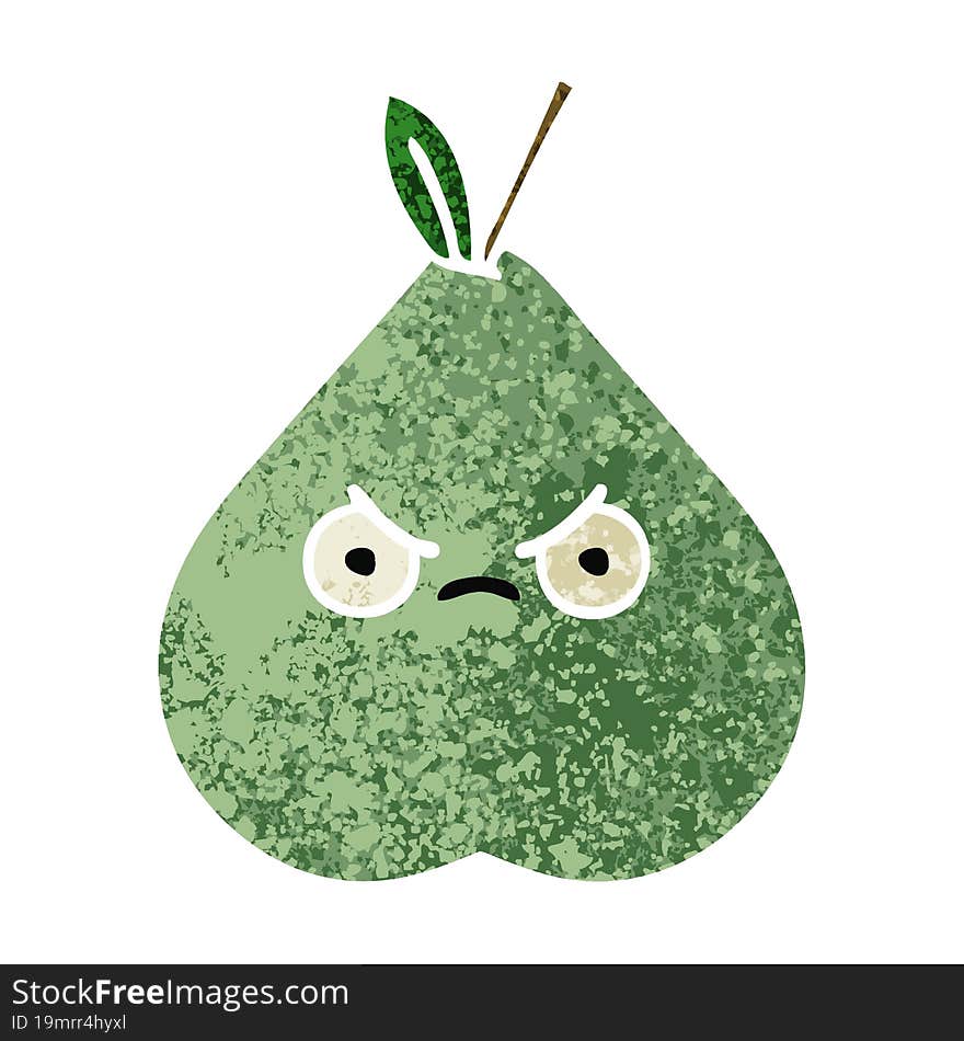 retro illustration style cartoon green pear