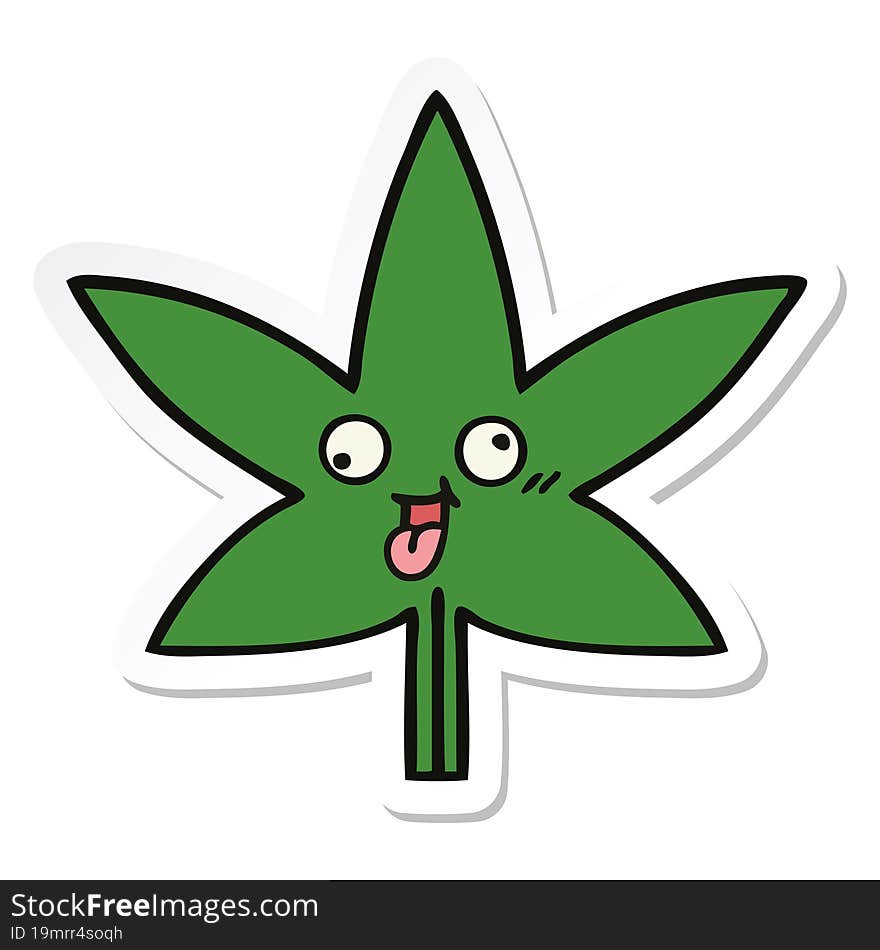 Sticker Of A Cute Cartoon Marijuana Leaf