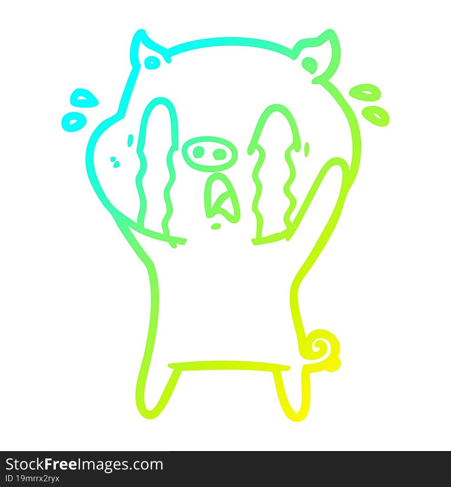 cold gradient line drawing crying pig cartoon