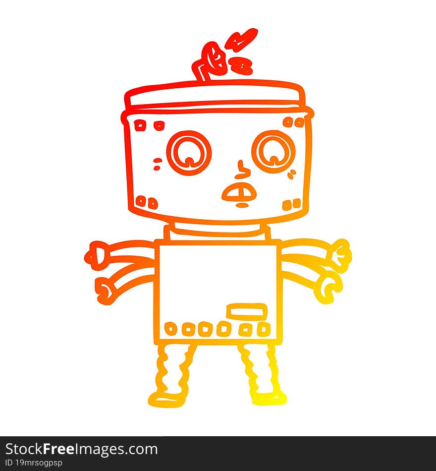 warm gradient line drawing of a cartoon robot