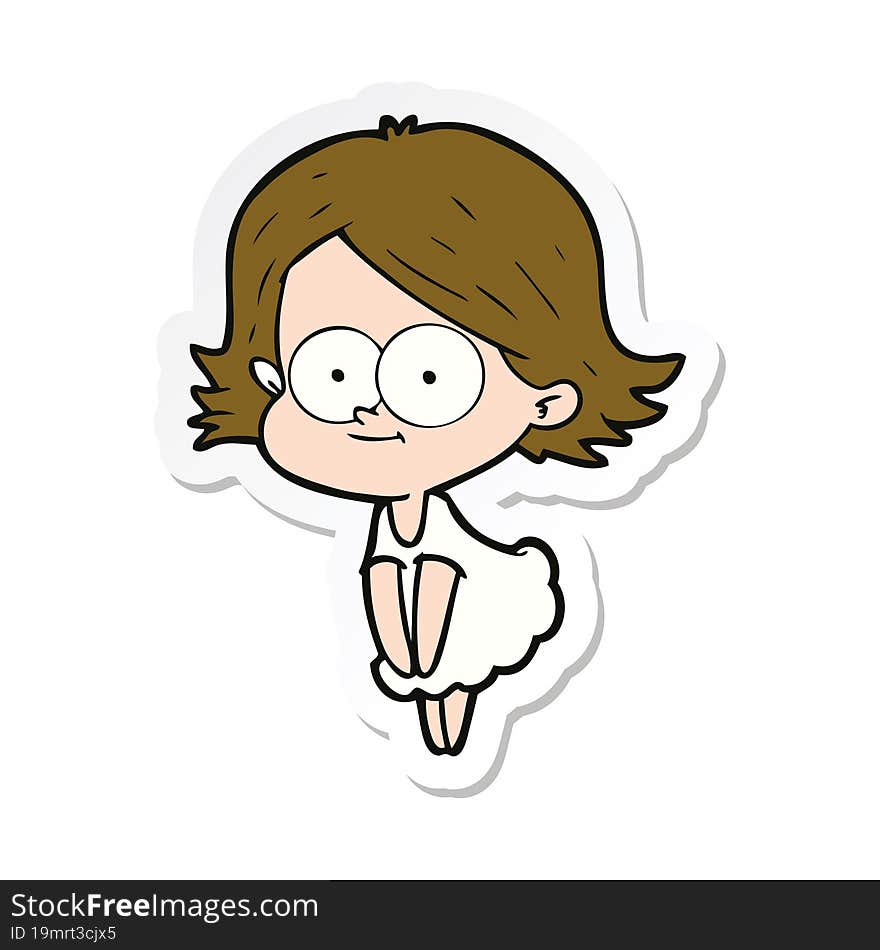 Sticker Of A Happy Cartoon Girl