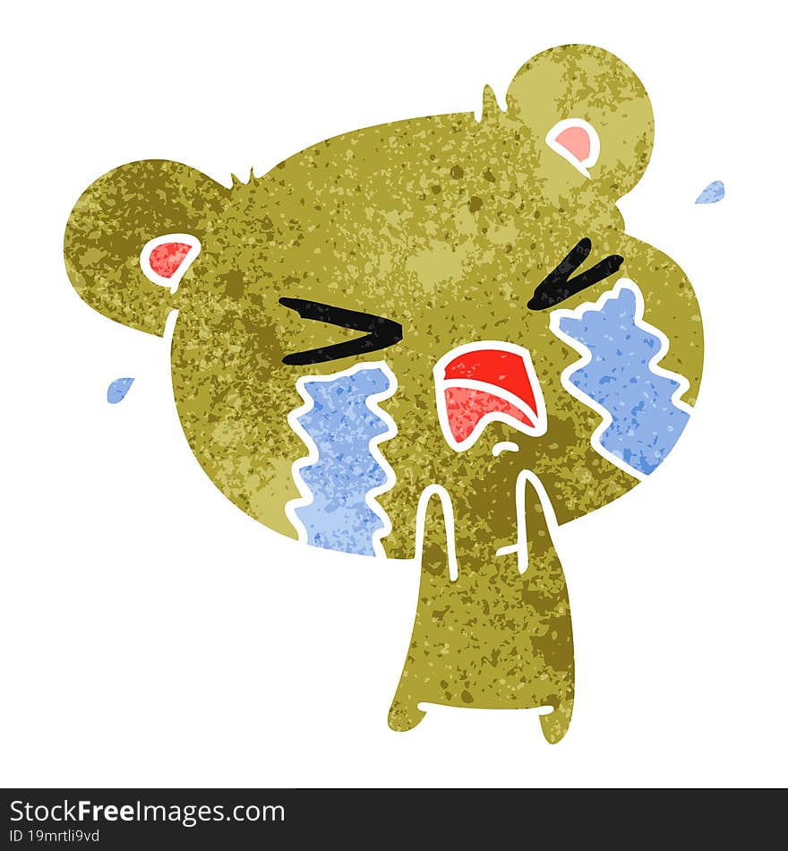 Retro Cartoon Of A Cute Crying Bear