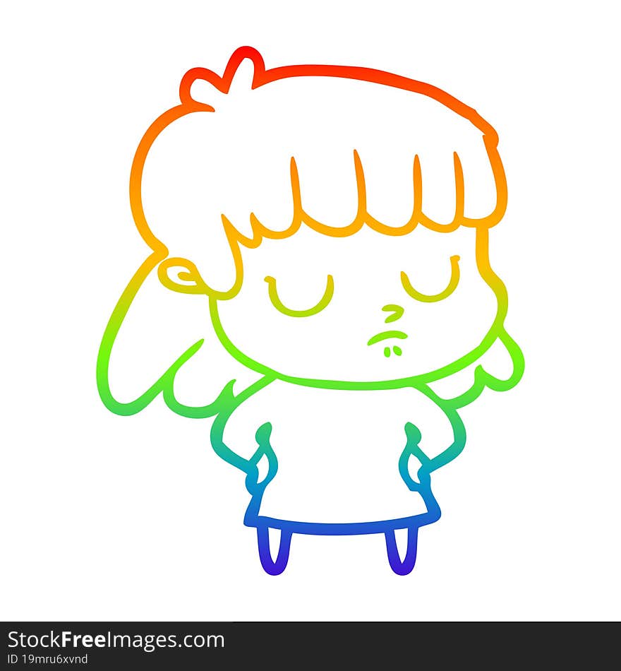 rainbow gradient line drawing cartoon indifferent woman