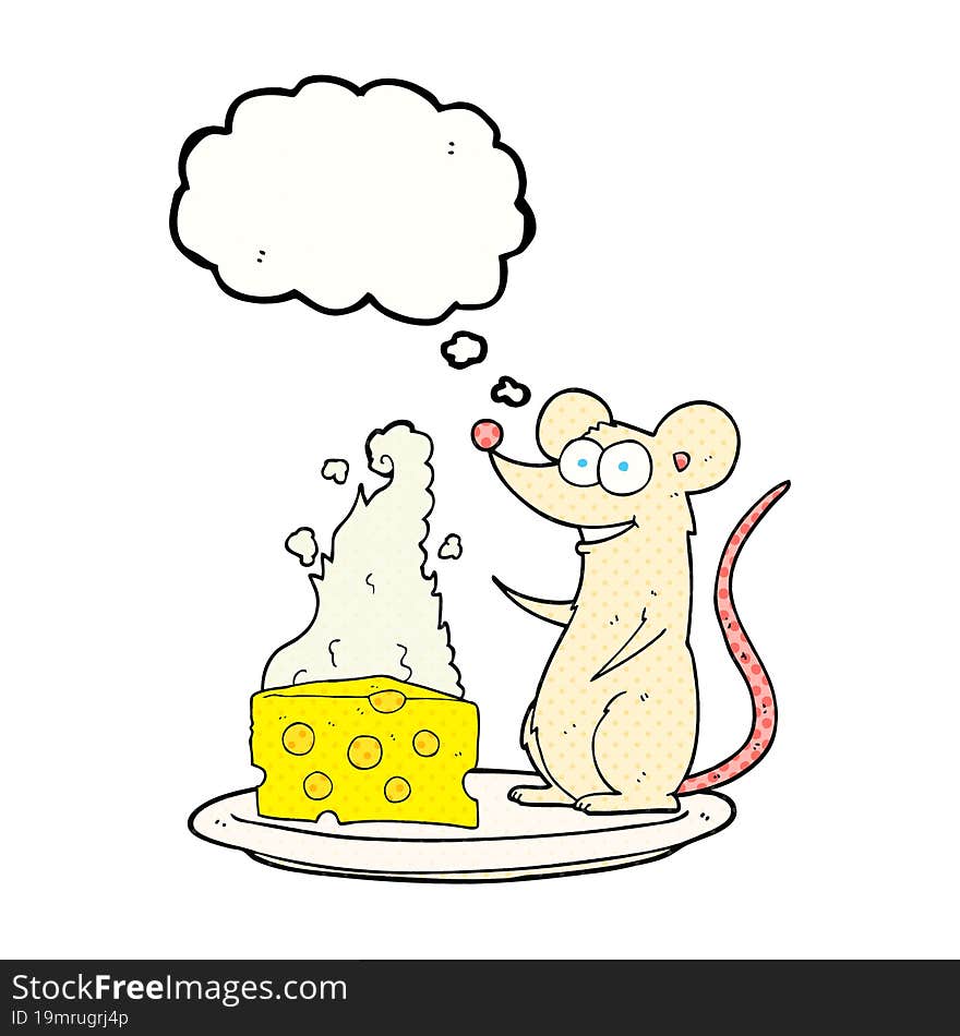 thought bubble cartoon mouse with cheese