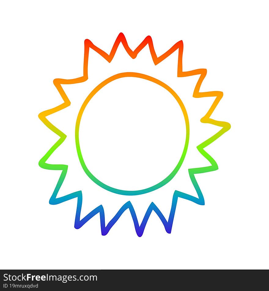 rainbow gradient line drawing of a cartoon sun