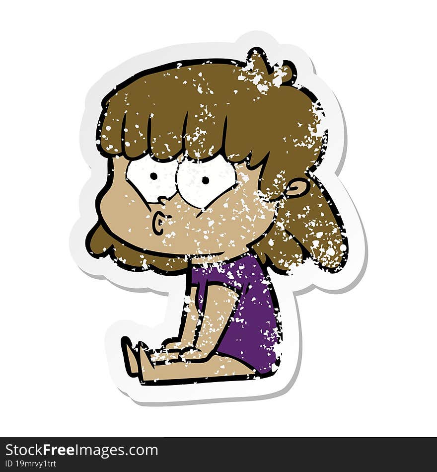 distressed sticker of a cartoon whistling girl