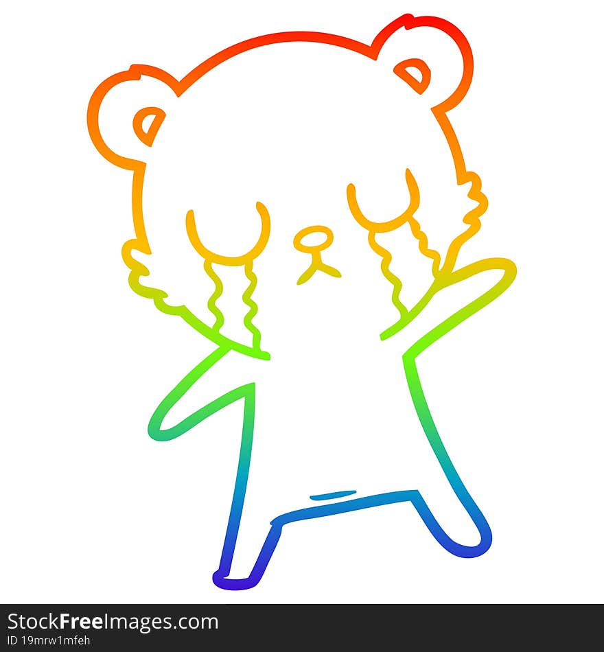 rainbow gradient line drawing crying polar bear cartoon