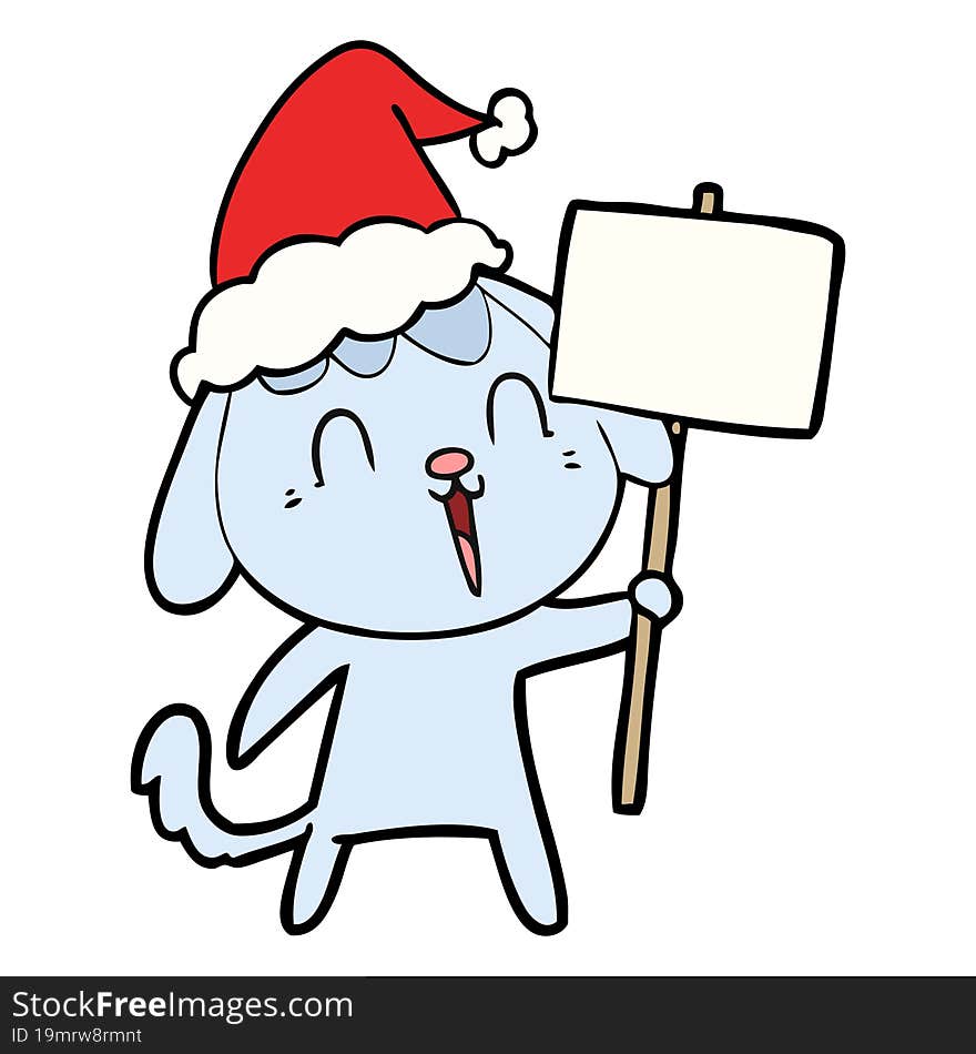 cute hand drawn line drawing of a dog wearing santa hat. cute hand drawn line drawing of a dog wearing santa hat