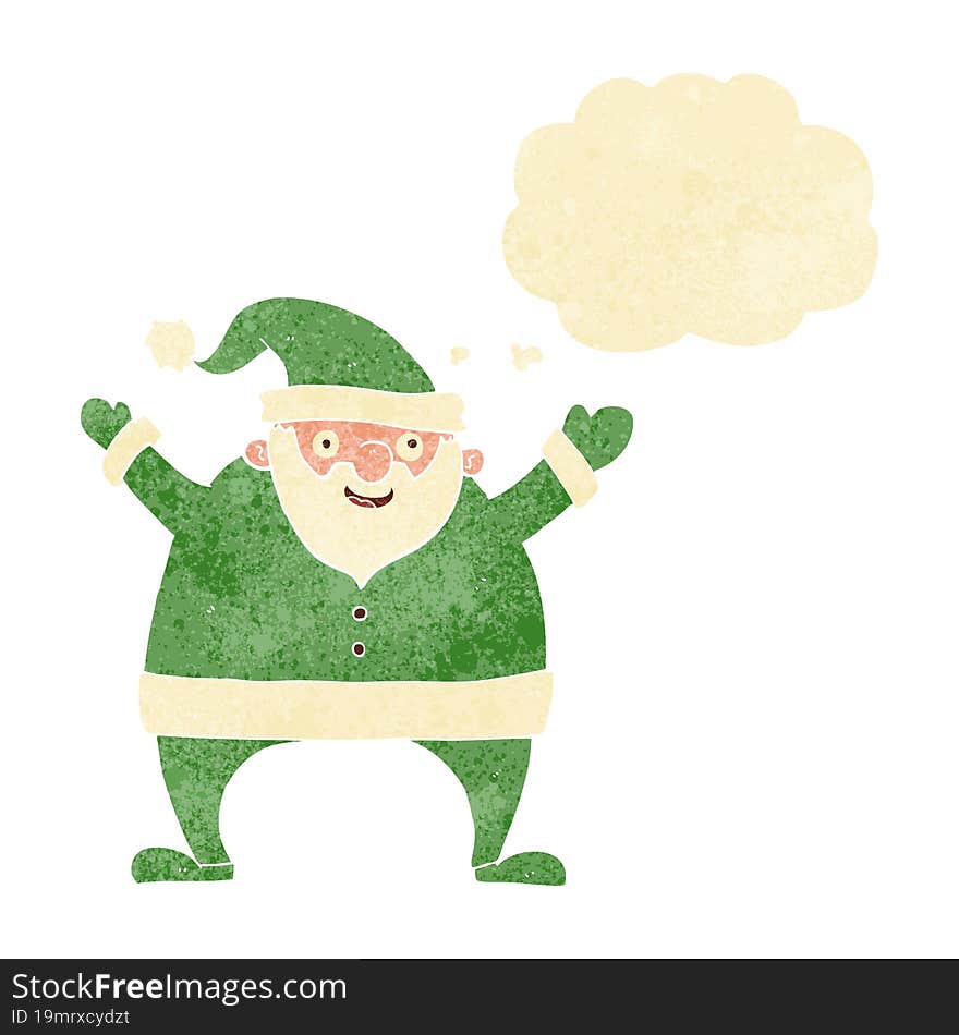 cartoon santa claus with thought bubble