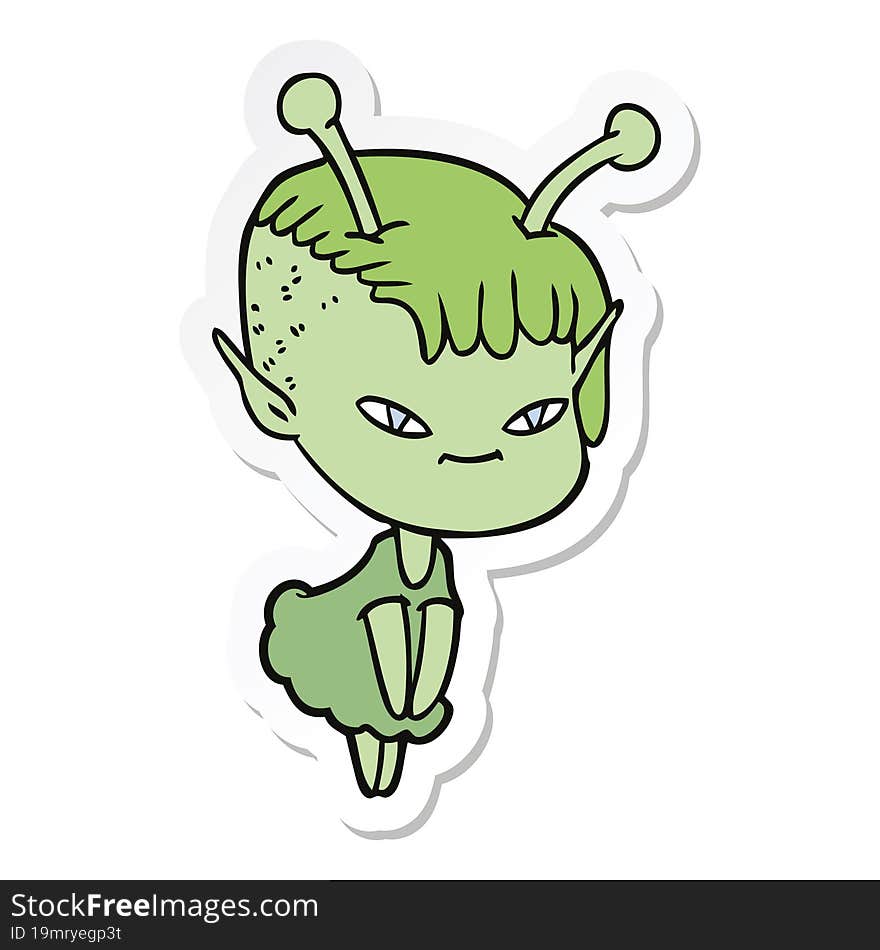 sticker of a cute cartoon alien girl