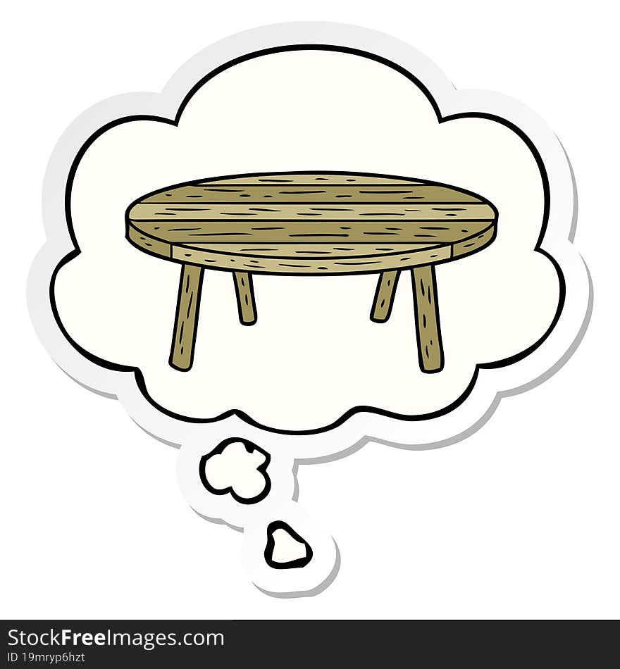 cartoon table and thought bubble as a printed sticker