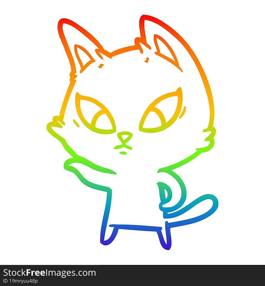 rainbow gradient line drawing confused cartoon cat