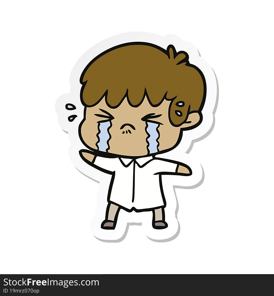 Sticker Of A Cartoon Boy Crying