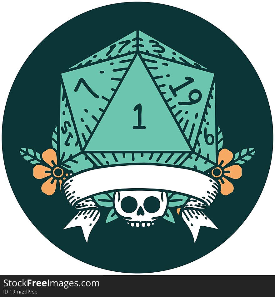 natural one d20 dice roll icon