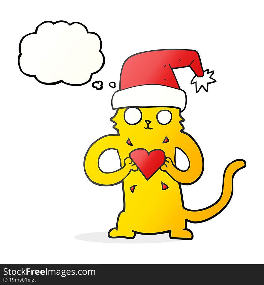 freehand drawn thought bubble cartoon cat loving christmas