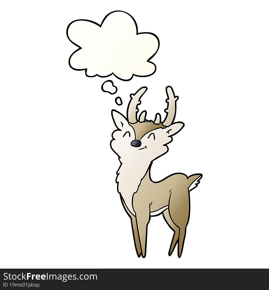 cartoon happy stag with thought bubble in smooth gradient style