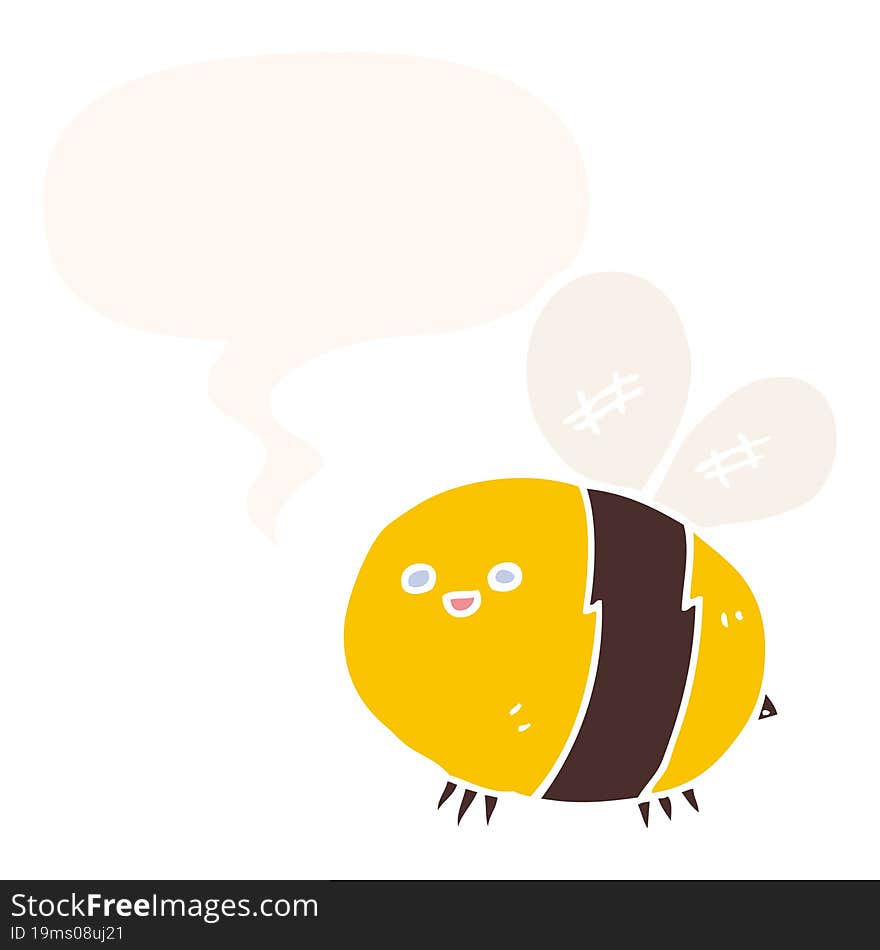 cartoon bee with speech bubble in retro style