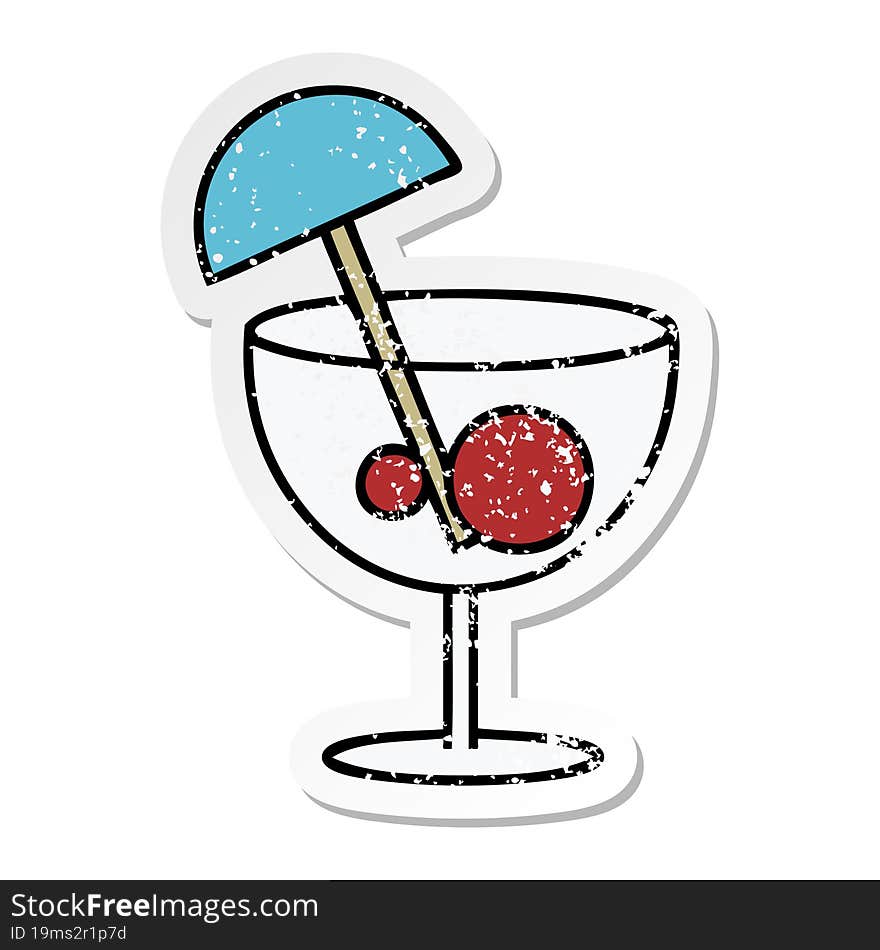 distressed sticker of a cute cartoon fancy cocktail