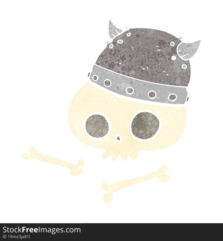 Retro Cartoon Viking Helmet On Skull