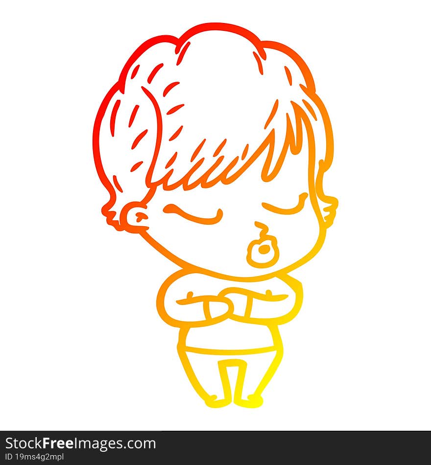 warm gradient line drawing cartoon woman with eyes shut