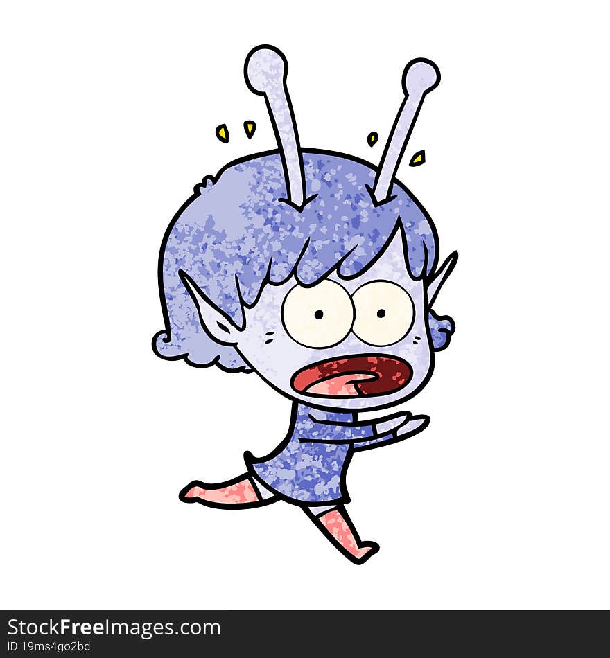 cartoon shocked alien girl. cartoon shocked alien girl