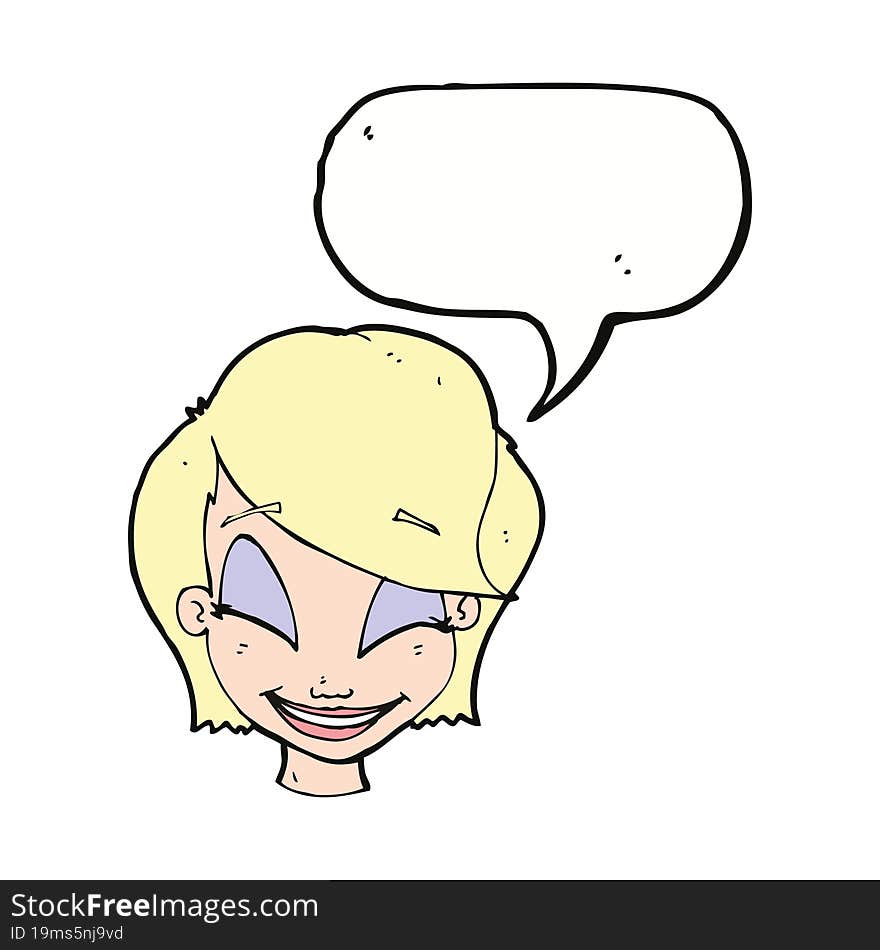 cartoon pretty female face with speech bubble