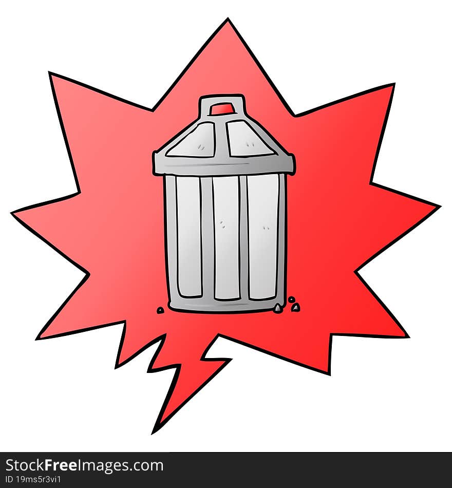 Cartoon Old Metal Garbage Can And Speech Bubble In Smooth Gradient Style