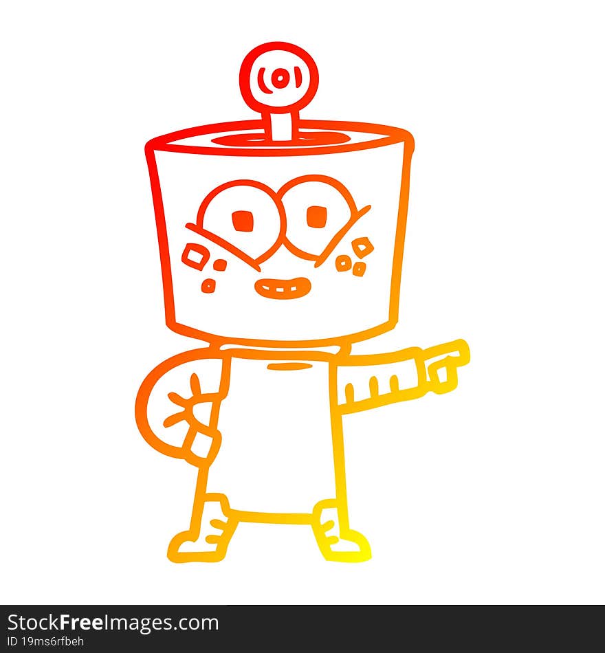 warm gradient line drawing happy cartoon robot pointing