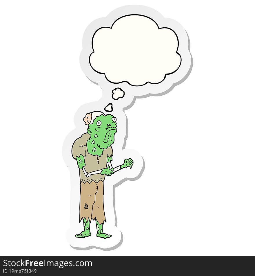 Cartoon Zombie And Thought Bubble As A Printed Sticker